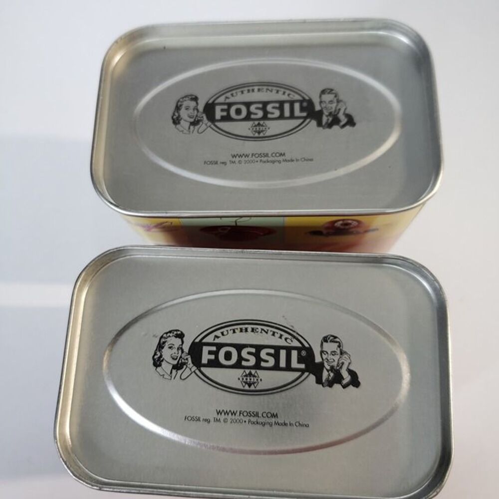 Lot of 2 Vintage Fossil Watch Tin Boxes Only Retro Art & Pete's Bowling NO WATCH - Picture 5 of 8
